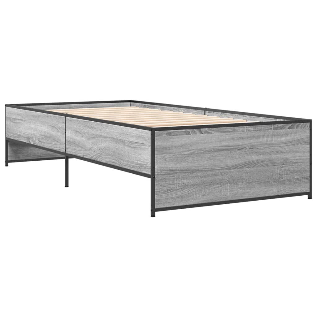 vidaXL Πλαίσιο Κρεβατιού Γκρι Sonoma 75x190 εκ. Επεξ. Ξύλο & Μέταλλο