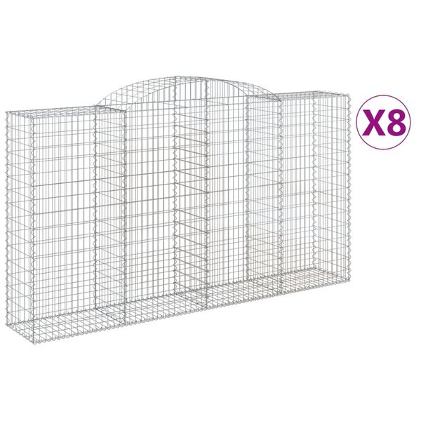 vidaXL Συρματοκιβώτια Τοξωτά 8 τεμ. 300x50x160/180 εκ. Γαλβαν. Ατσάλι