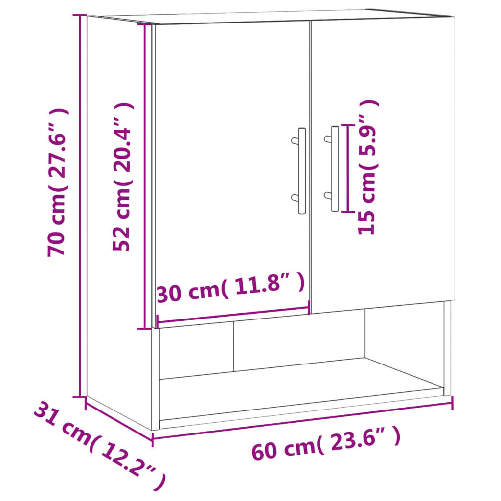 vidaXL Ντουλάπι Τοίχου Λευκό 60 x 31 x 70 εκ. από Επεξεργασμένο Ξύλο