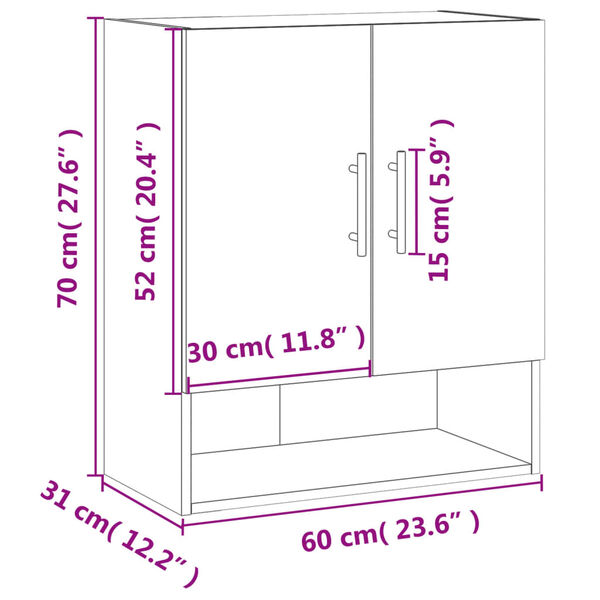 vidaXL Ντουλάπι Τοίχου Λευκό 60 x 31 x 70 εκ. από Επεξεργασμένο Ξύλο