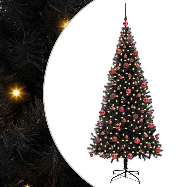 vidaXL Χριστουγεννιάτικο Δέντρο με 300 LED με βάση Μαύρο 180 cm PVC
