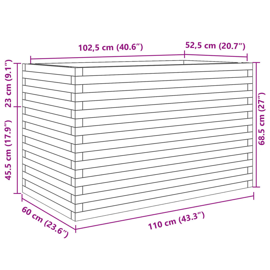 vidaXL Ζαρντινιέρα Κήπου Λευκή 110x60x68,5 εκ. από Μασίφ Ξύλο Πεύκου