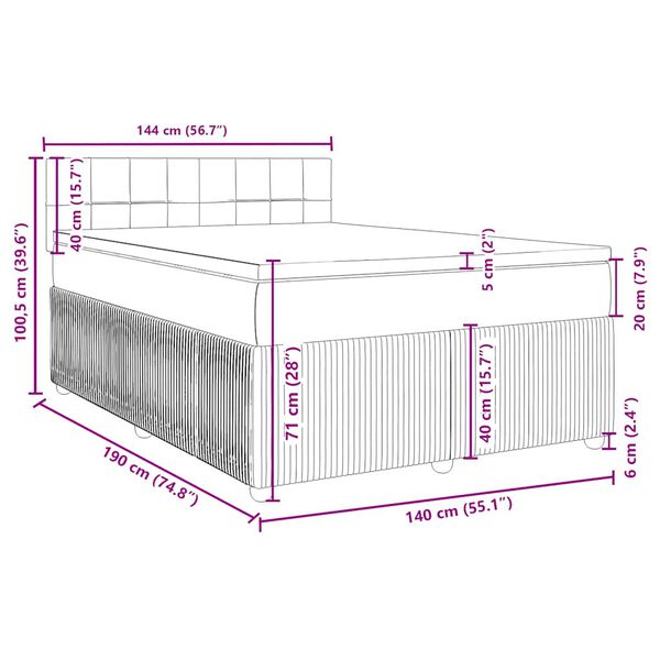 vidaXL Κρεβάτι Boxspring με Στρώμα Σκούρο Γκρι 140x190 εκ. Υφασμάτινο