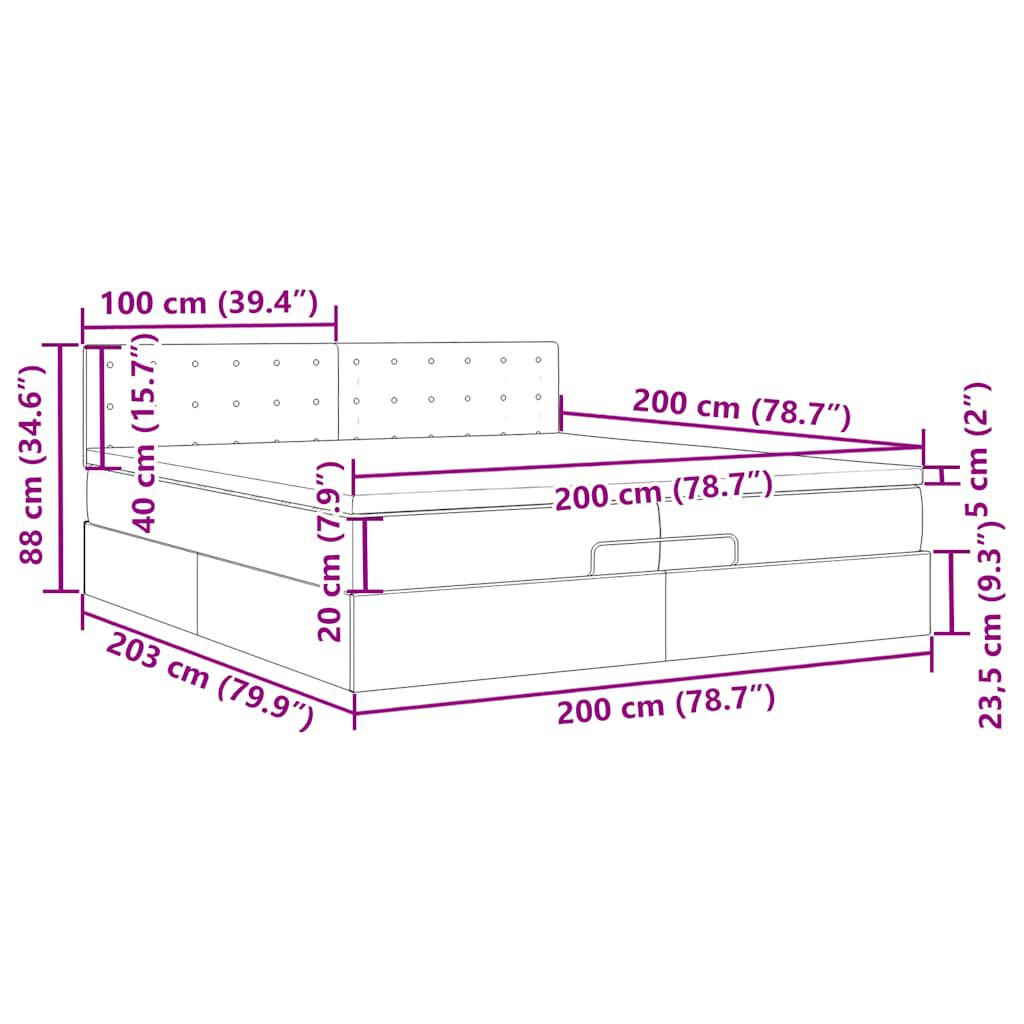 vidaXL Οθωμανικό κρεβάτι με στρώματα & LEDs Ανοιχτό γκρι ύφασμα