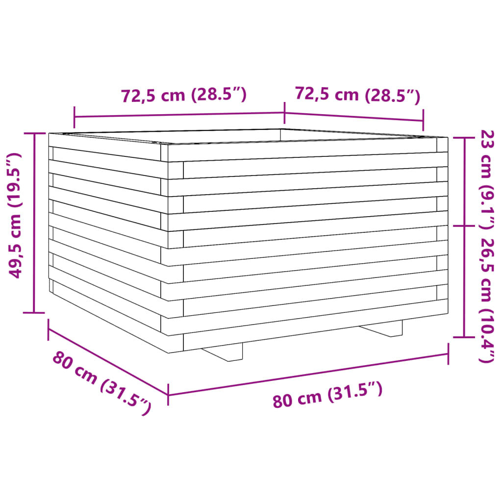 vidaXL Ζαρντινιέρα Κήπου 80x80x49,5 εκ. από Εμποτισμένο Ξύλο Πεύκου
