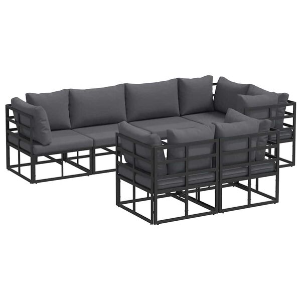 vidaXL Σετ Καναπέ Κήπου 7 pcs Μαύρο 283 x 143 x 71 εκ Αλουμίνιο