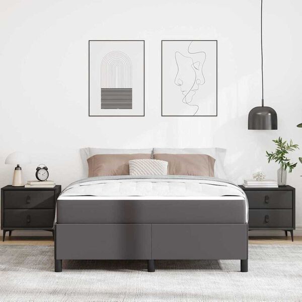 vidaXL Σκελετός κρεβατιού με στρώμα Γκρι 140 x 200 cm Τεχνητό δέρμα