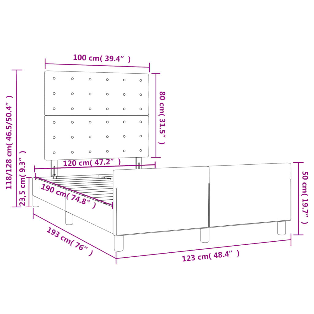 vidaXL Πλαίσιο Κρεβατιού χωρίς στρώμα Μπλε 120x190 εκ. Υφασμάτινο