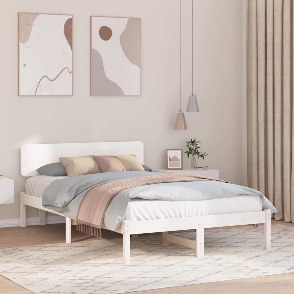 vidaXL Σκελετός Κρεβατιού Λευκό 135 x 190 cm Μασίφ ξύλο πεύκου