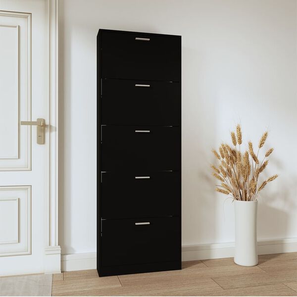 vidaXL Παπουτσοθήκη Μαύρη 59 x 17 x 169 εκ. από Επεξεργασμένο Ξύλο