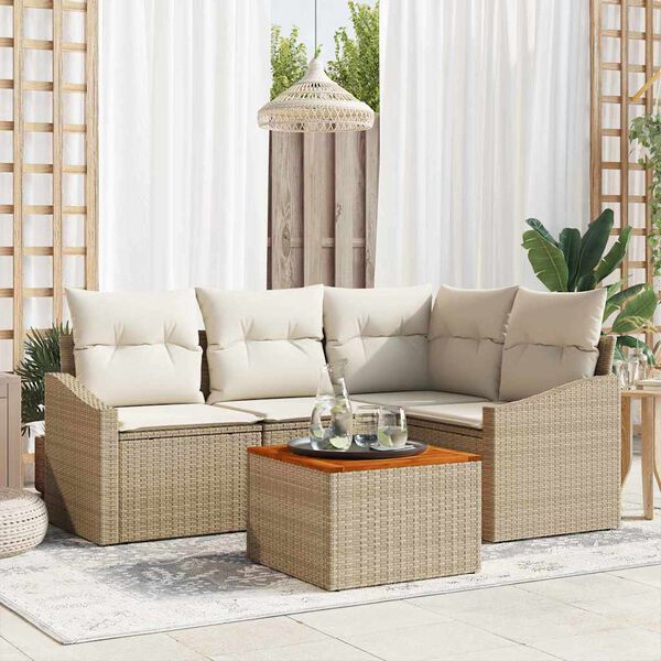 vidaXL Σετ Καναπέ Κήπου με μαξιλάρι 5 pcs Μπεζ Πολυ ράταν