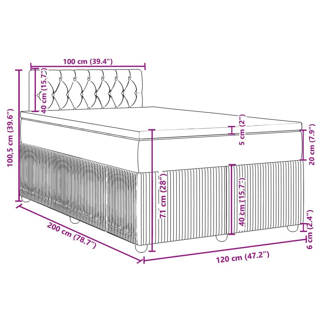 vidaXL Κρεβάτι Boxspring με Στρώμα Μπλε 120x200 εκ. Βελούδινο