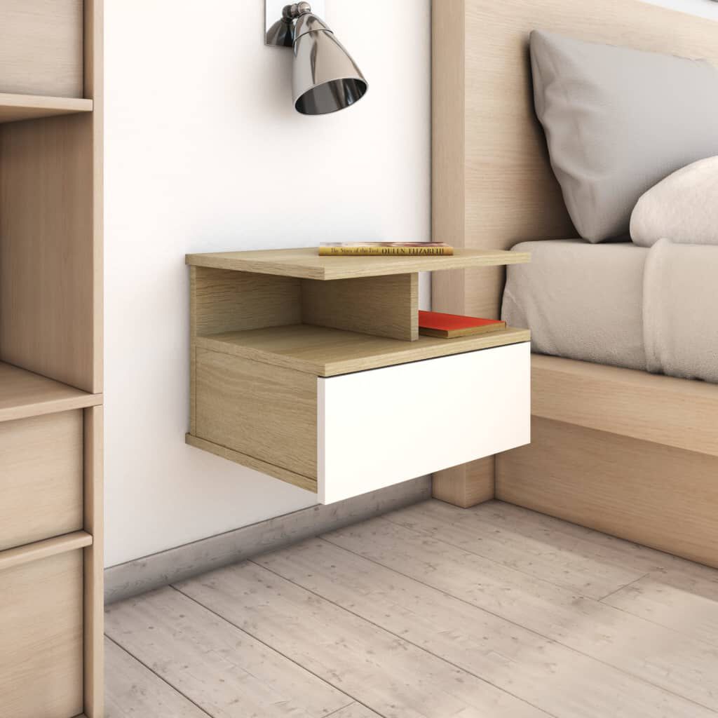 vidaXL Κομοδίνα Κρεμαστά 2τεμ. Λευκό/Sonoma 40x31x27εκ. από Επεξ. Ξύλο
