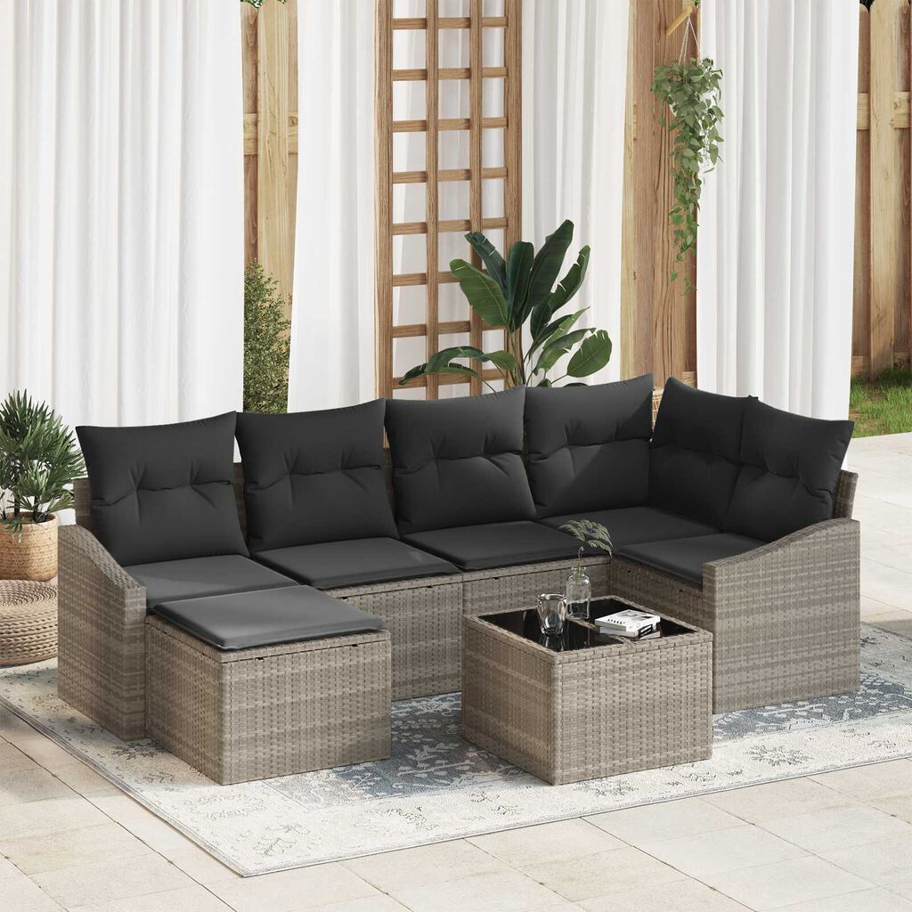 vidaXL Σέτ φαγητού για κήπο με μαξιλάρι 7 pcs Ανοιχτό γκρι