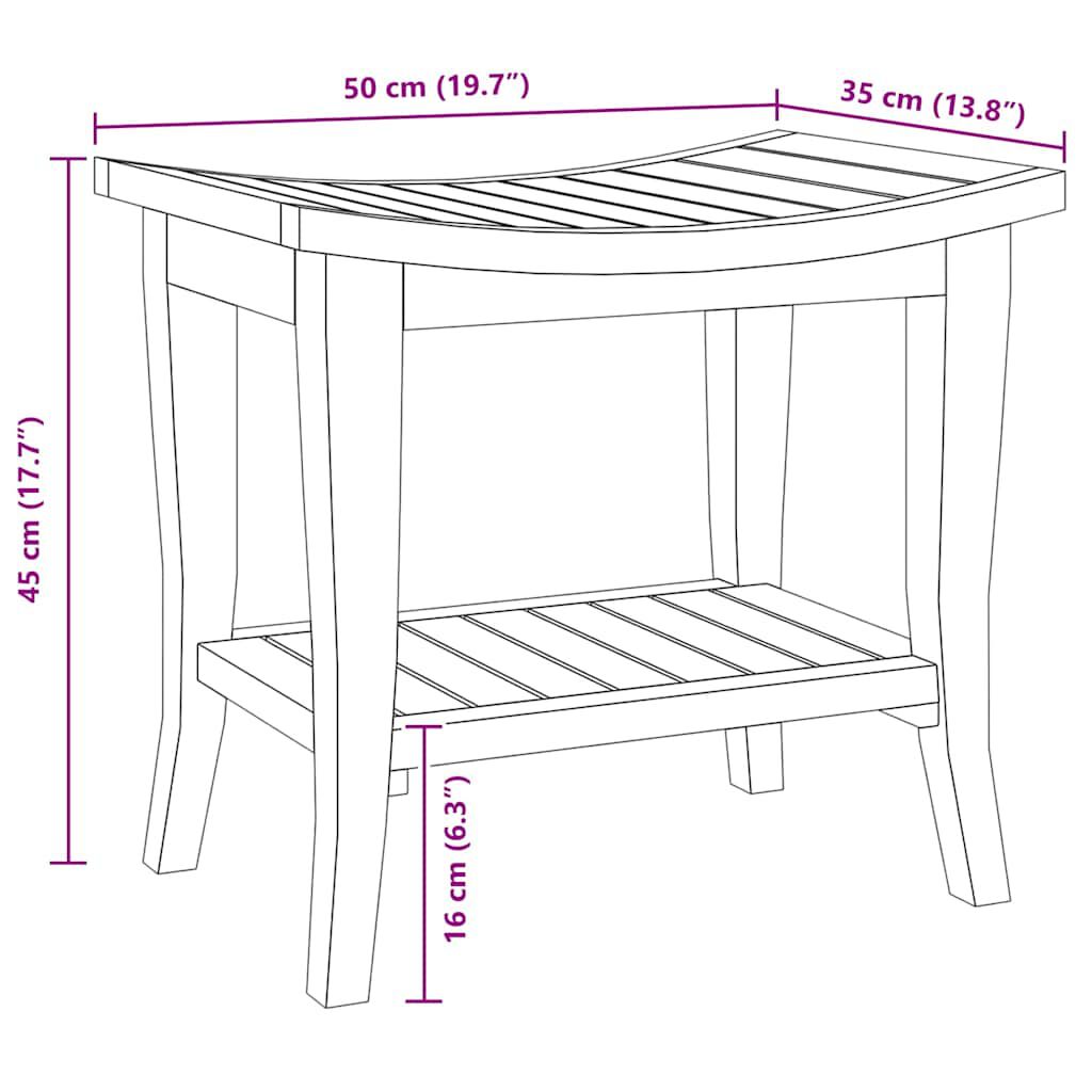 vidaXL Τραπέζι Βοηθητικό Μπάνιου 50 x 35 x 45 εκ. από Μασίφ Ξύλο Teak