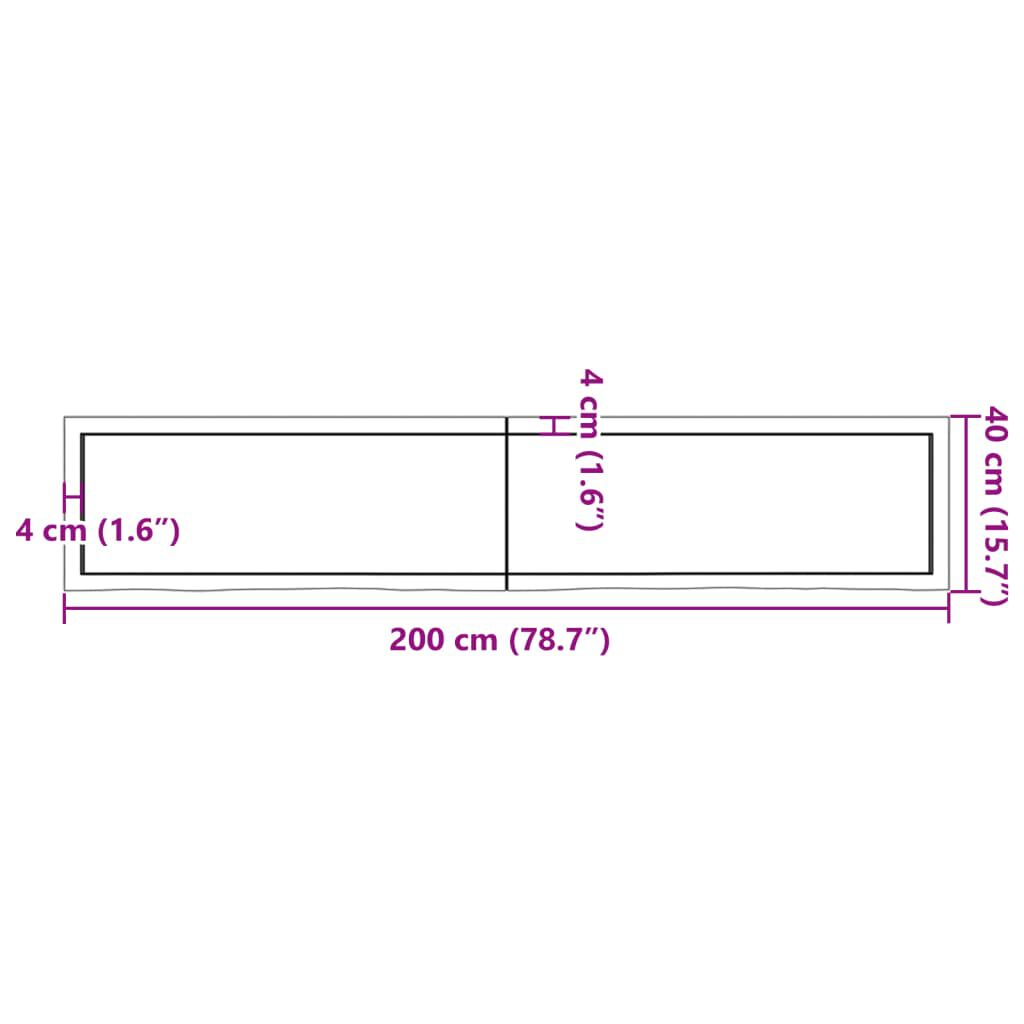 vidaXL Πάγκος Μπάνιου Σκούρο Καφέ 200x40x(2-4) εκ. Επεξεργ. Μασίφ Ξύλο