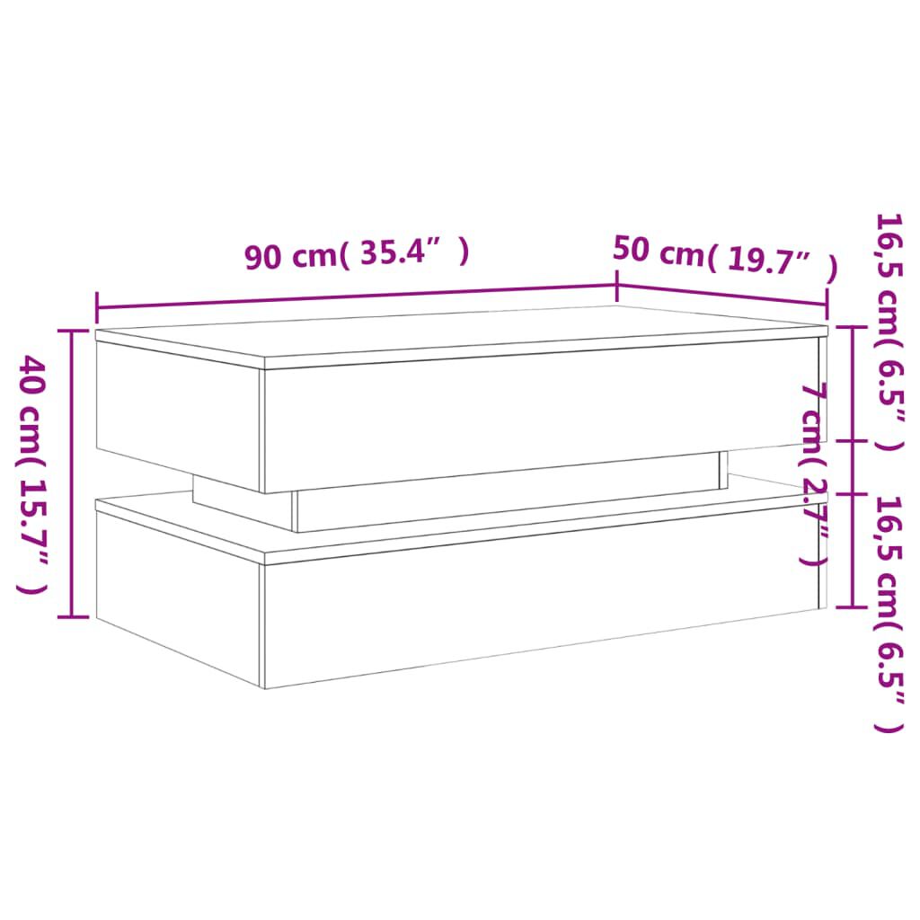 vidaXL Τραπεζάκι Σαλονιού με LED Καφέ Δρυς 90 x 50 x 40 εκ.