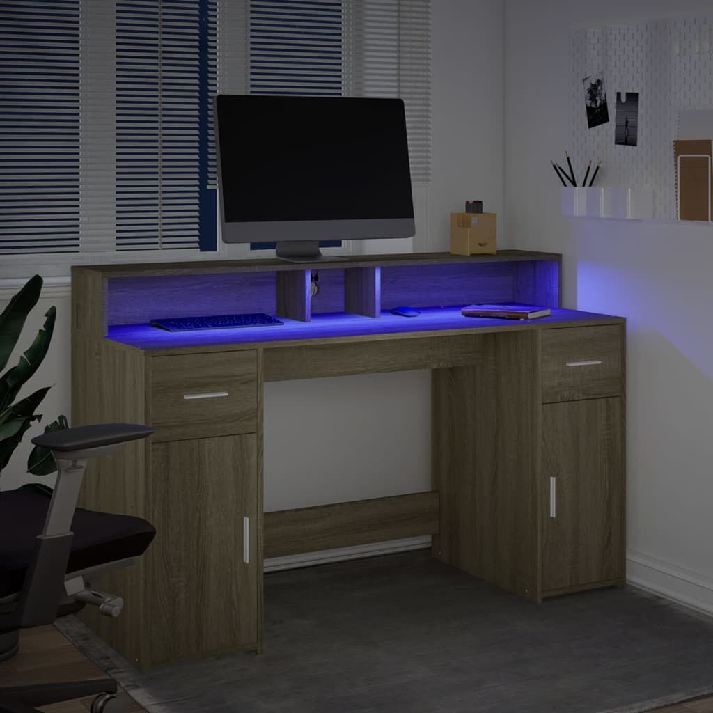vidaXL Γραφείο με LED Sonoma δρυς 140x55x91 εκ. Επεξεργ. Ξύλο