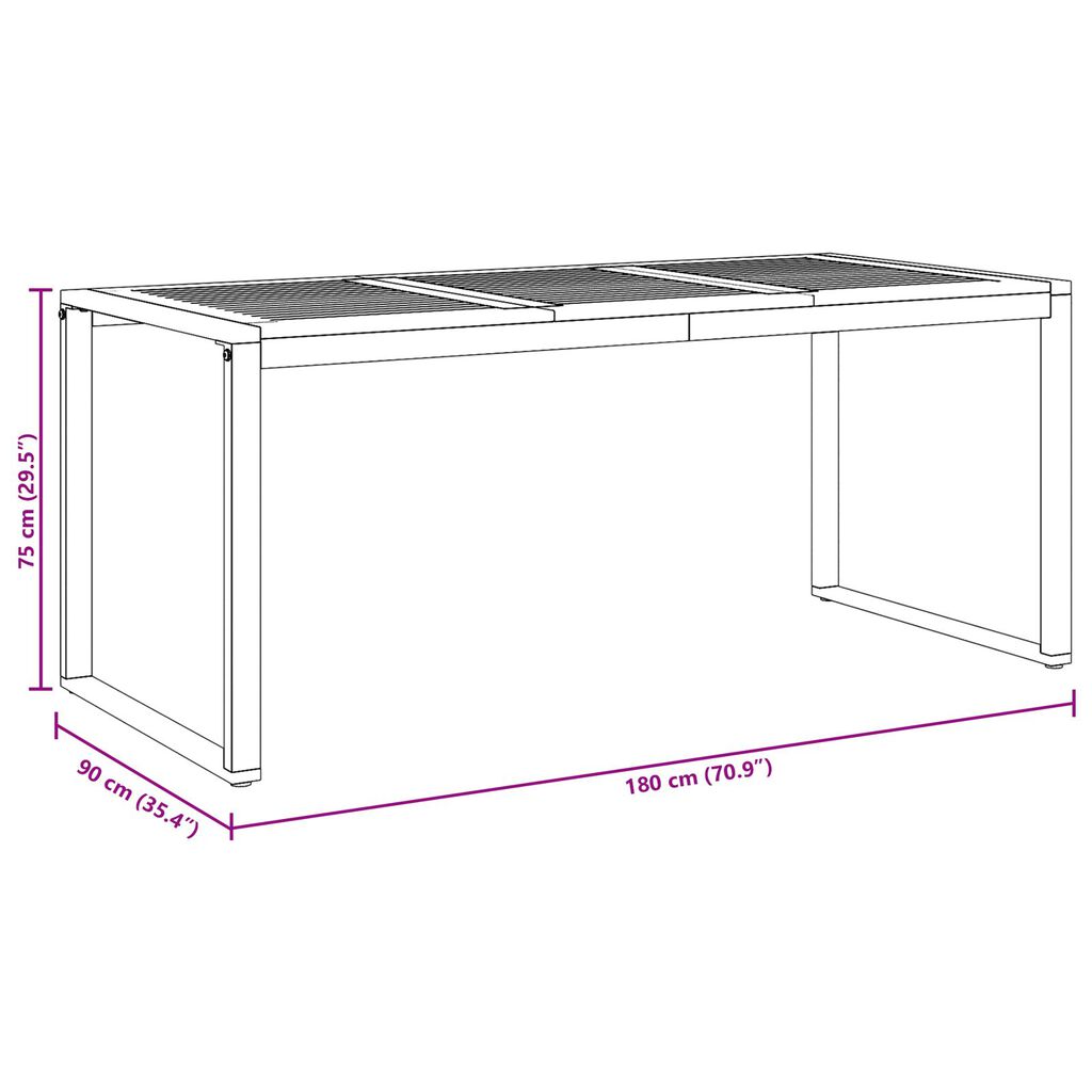 vidaXL Τραπέζι Κήπου για Φαγητό Γκρι 180 x 90 x 75 cm
