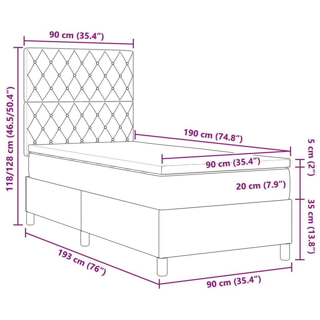 VidaXL Κρεβάτι με Στρώμα και LED Σκούρο Γκρι 90x190 εκ. Βελούδο