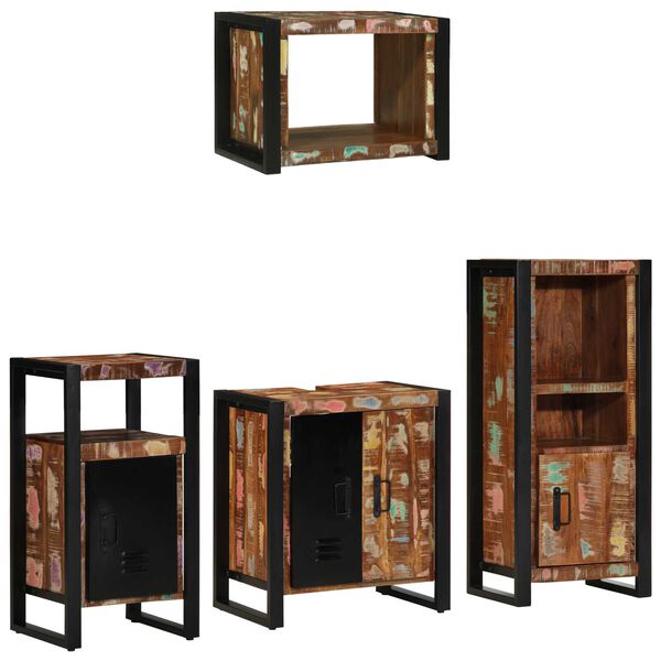 vidaXL Σετ Επίπλων Μπάνιου 4 pcs Πολύχρωμο Στερεό ανακτημένο ξύλο