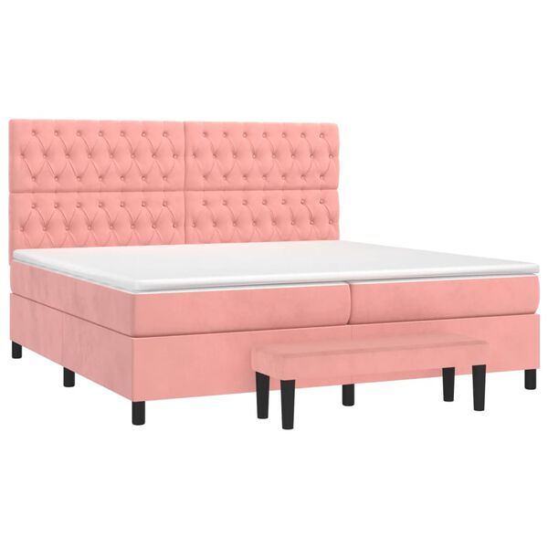 vidaXL Κρεβάτι Boxspring με Στρώμα Ροζ 200x200 εκ. Βελούδινο