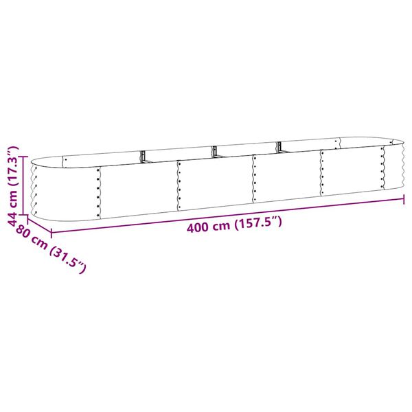 vidaXL Ζαρντινιέρα Υπερυψωμένη Γκρι 400x80x44 εκ. Γαλβανισμ. Χάλυβας