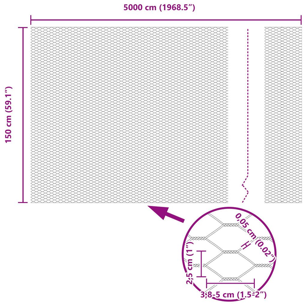vidaXL Φράχτης Εξαγώνου Ασημί 5000 x 0.05 x 150 εκ