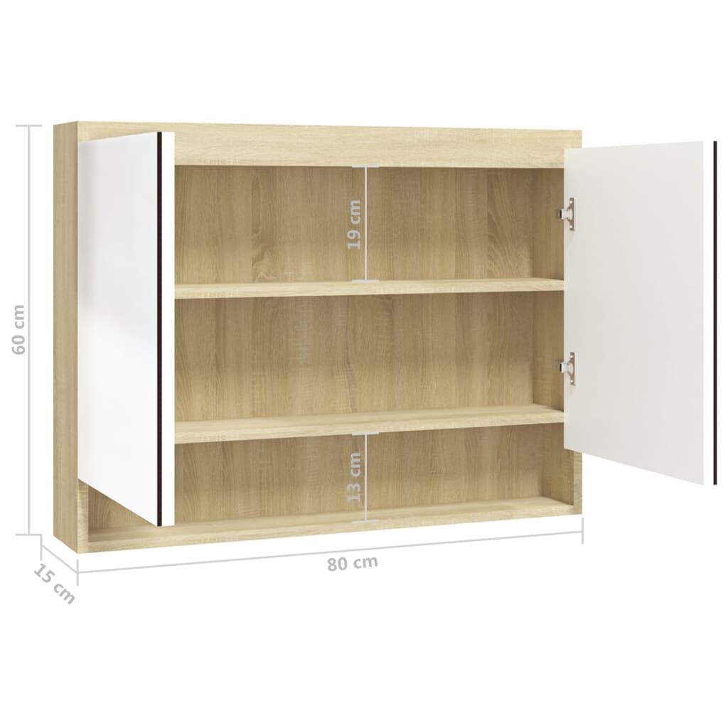 vidaXL Ντουλάπι Μπάνιου με Καθρέφτη 80x15x60 εκ. Λευκό/Δρυς από MDF