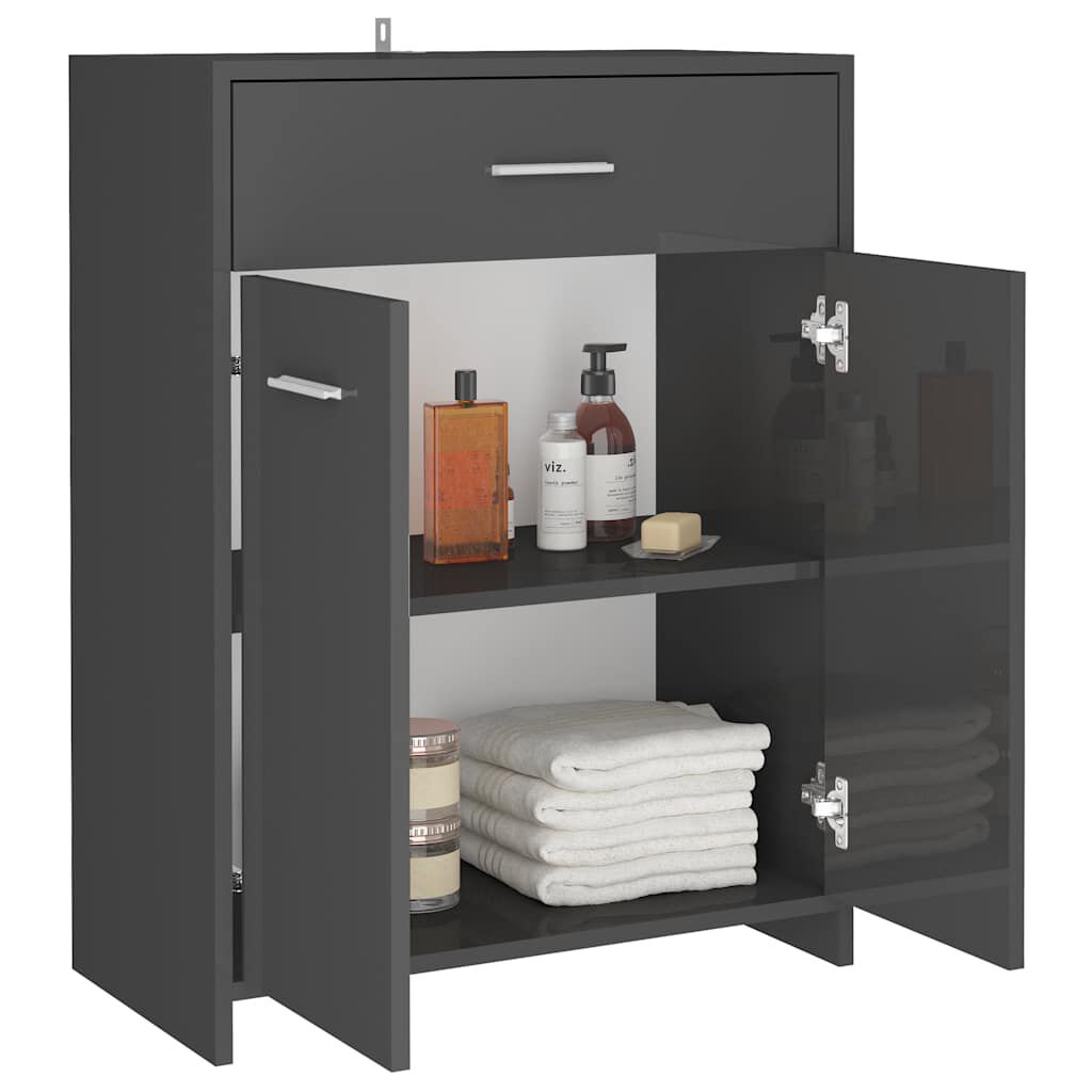vidaXL Ντουλάπι Μπάνιου Γυαλιστερό Γκρι 60 x 33 x 80 εκ. Μοριοσανίδα