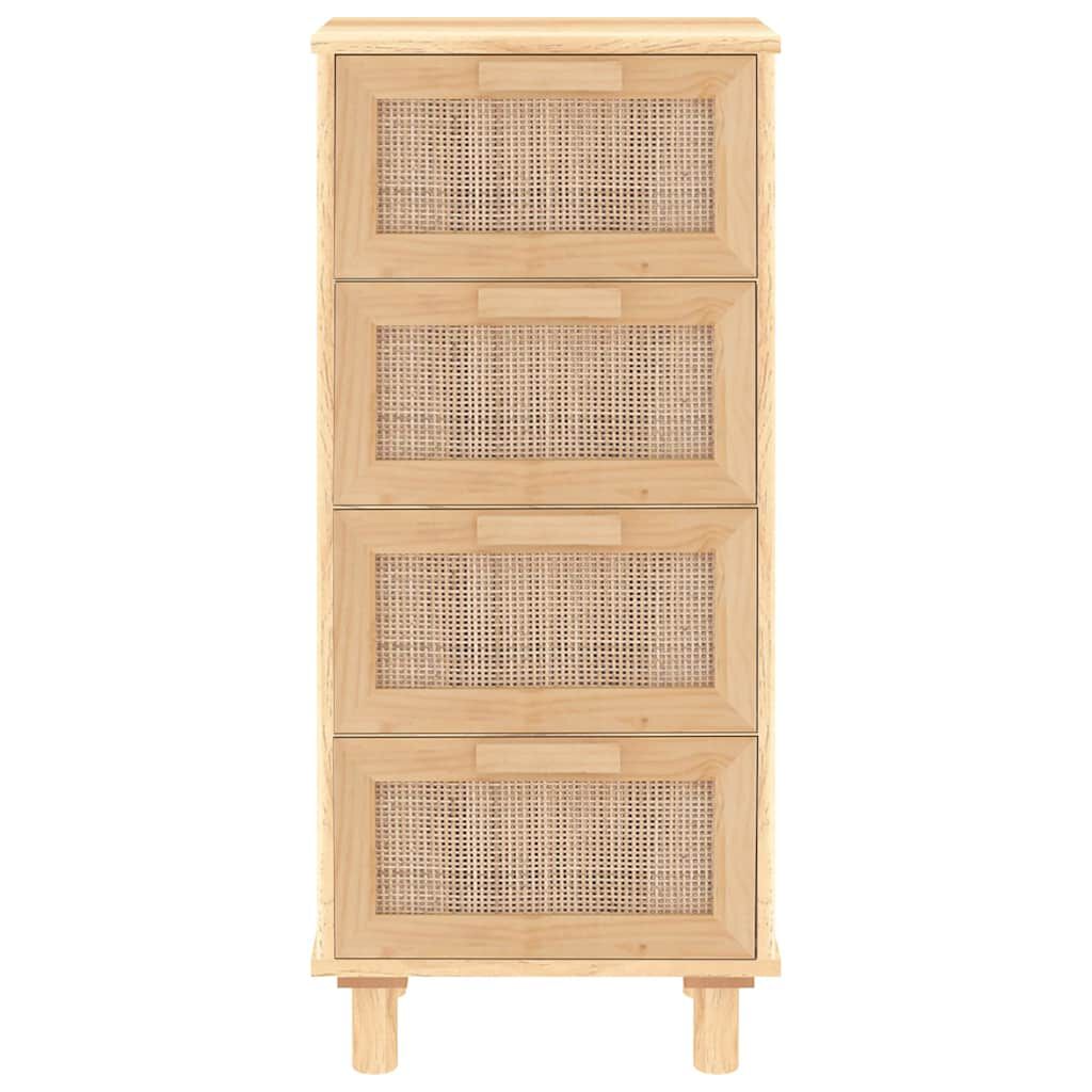vidaXL Συρταριέρα Καφέ 40 x 30 x 90 εκ. Μασίφ Πεύκο & Φυσικό Ρατάν