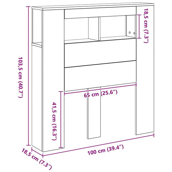 vidaXL LED κεφαλάρι με ράφι Μαύρη δρυς 100 x 18.5 x 103.5 εκ.