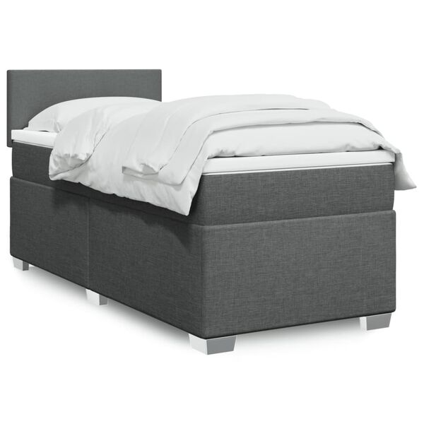 vidaXL Κρεβάτι Boxspring με Στρώμα Σκούρο Γκρι 100x200 εκ. Υφασμάτινο