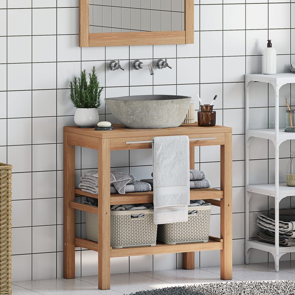 vidaXL Έπιπλο Μπάνιου από Μασίφ Ξύλο Teak με Νιπτήρα River Stone