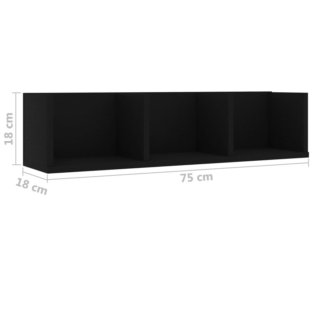 vidaXL Ράφι Τοίχου για CD Μαύρο 75 x 18 x 18 εκ. από Επεξ. Ξύλο