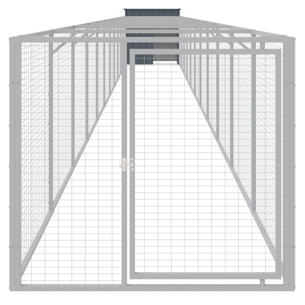 vidaXL Σπιτάκι Σκύλου με Αυλή Ανθρακί 110x1221x110 εκ. Γαλβαν. Χάλυβας