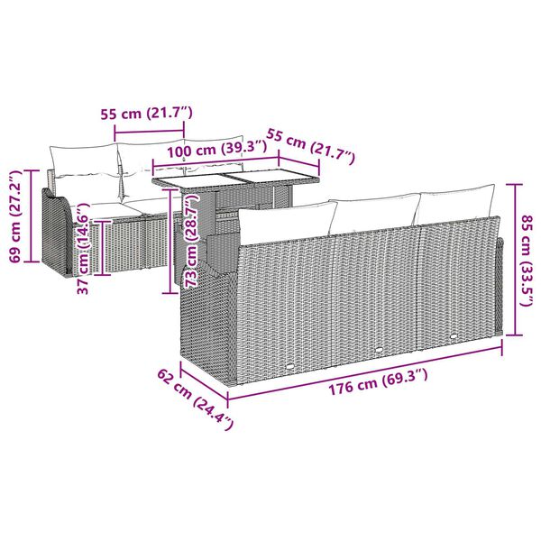 vidaXL Σετ Καναπέ Κήπου με μαξιλάρι 7 pcs Μαύρο Πολυ ράταν