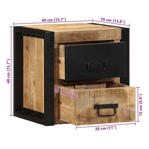 vidaXL Κομοδίνα 2 τεμάχια 40x35x40 cm Στερεό ακατέργαστο ξύλο Mango