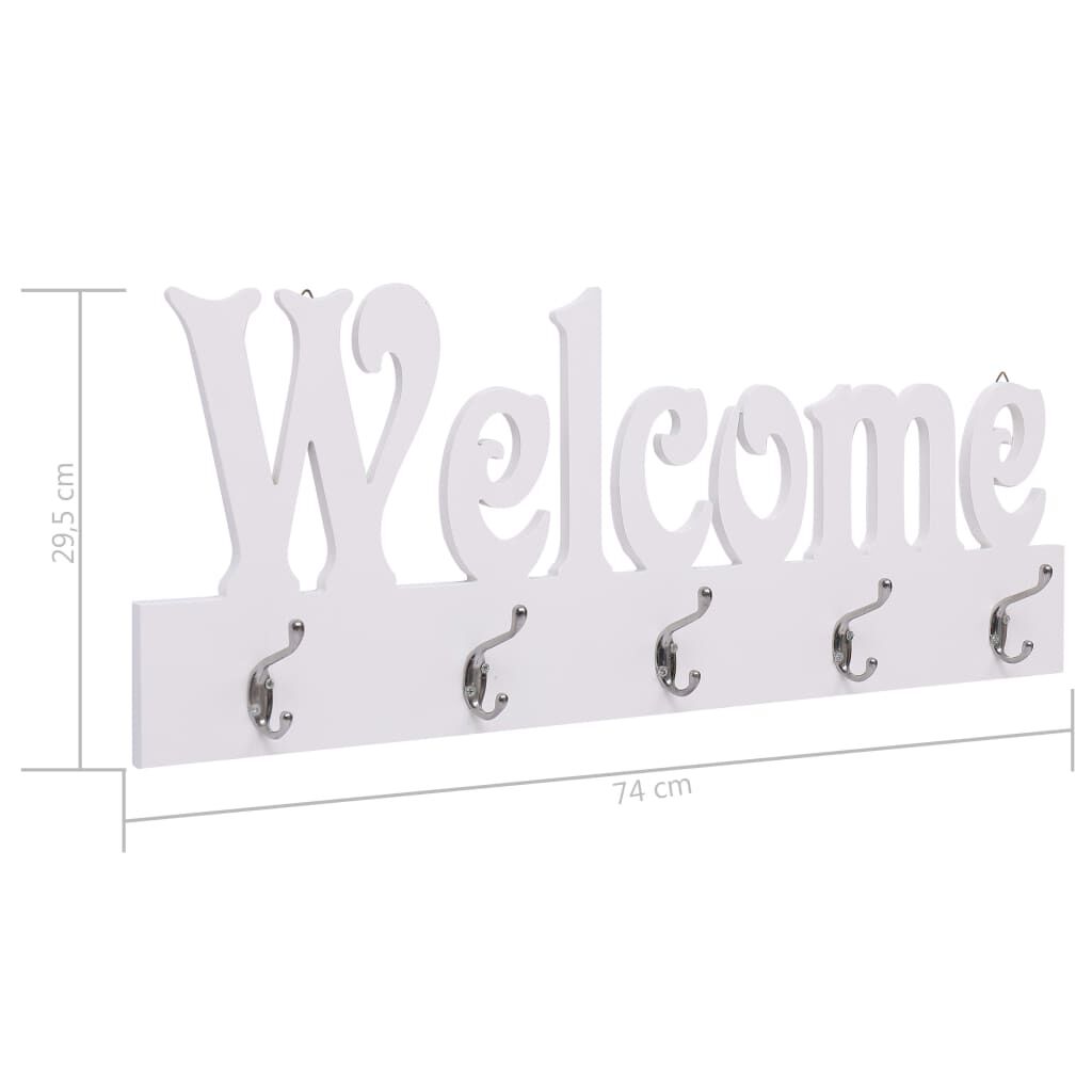 vidaXL Κρεμάστρα Τοίχου «WELCOME» Λευκή 74 x 29,5 εκ.
