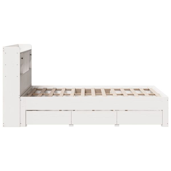 vidaXL Κρεβάτι Βιβλιοθήκη Χωρίς Στρώμα Λευκό 135x190 εκ Μασίφ Πεύκο