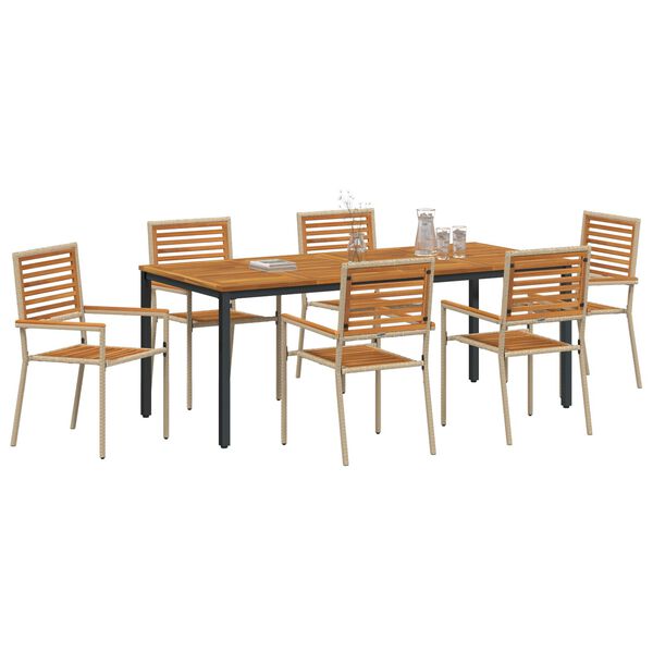 vidaXL Σέτ φαγητού για κήπο 7 pcs Μπεζ και καφέ 200 x 100 x 75 cm