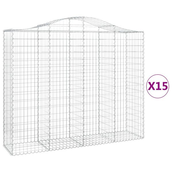 vidaXL Συρματοκιβώτια Τοξωτά 15 τεμ. 200x50x160/180 εκ. Γαλβαν. Ατσάλι