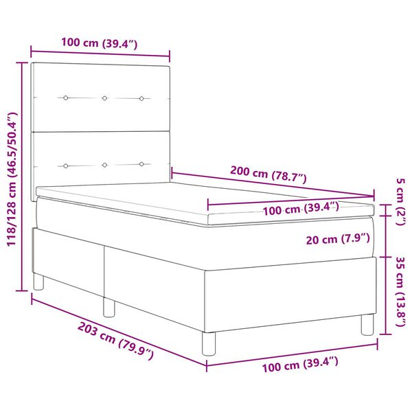 vidaXL Κρεβάτι με Στρώμα & LED Φως Γκρι 100x200 εκ. Βελούδο