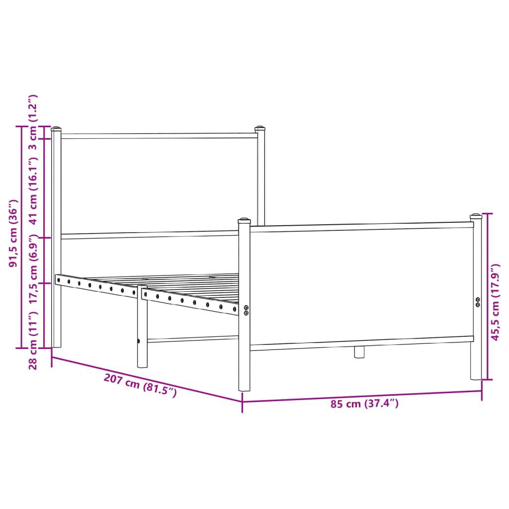 vidaXL Σκελετός Κρεβ. Χωρίς Στρώμα Sonoma Δρυς 80x200 εκ. Μεταλλικό
