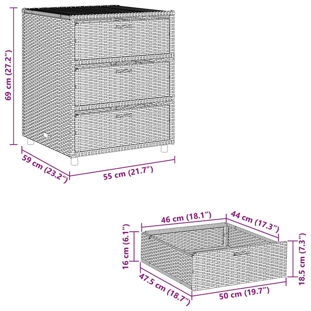 vidaXL Ντουλάπι Αποθήκευσης Κήπου Γκρι 55x59x69 εκ. Συνθετικό Ρατάν
