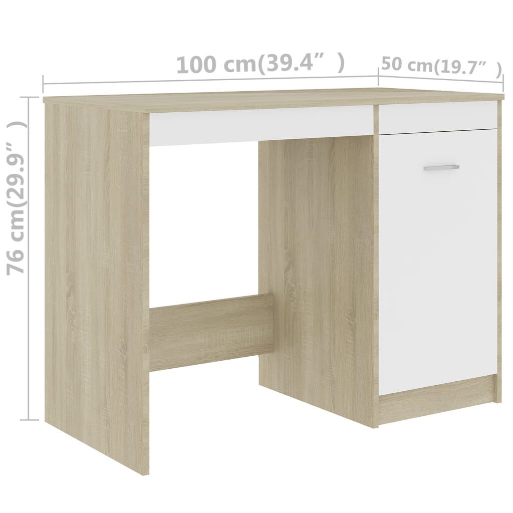 vidaXL Γραφείο Λευκό / Sonoma Δρυς 100 x 50 x 76 εκ. από Μοριοσανίδα