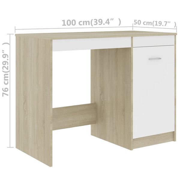 vidaXL Γραφείο Λευκό / Sonoma Δρυς 100 x 50 x 76 εκ. από Μοριοσανίδα
