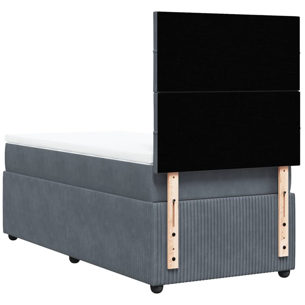 vidaXL Κρεβάτι Boxspring με Στρώμα Σκούρο Γκρι 90x200 εκ. Βελούδινο
