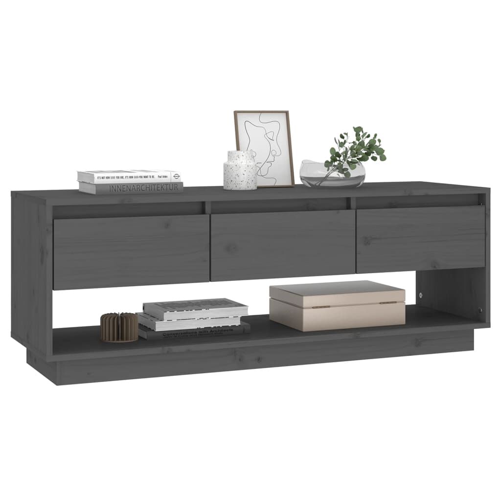 vidaXL Έπιπλο Τηλεόρασης Γκρι 110,5x34x40 εκ. από Μασίφ Ξύλο Πεύκου