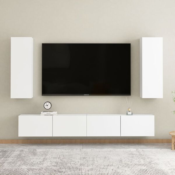 vidaXL Έπιπλα Τηλεόρασης 2 τεμ. Λευκά 30,5x30x90 εκ. από Επεξ. Ξύλο